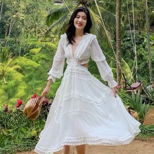 Cut-out open-back beach / vacation / bohemian / romantic maxi dress